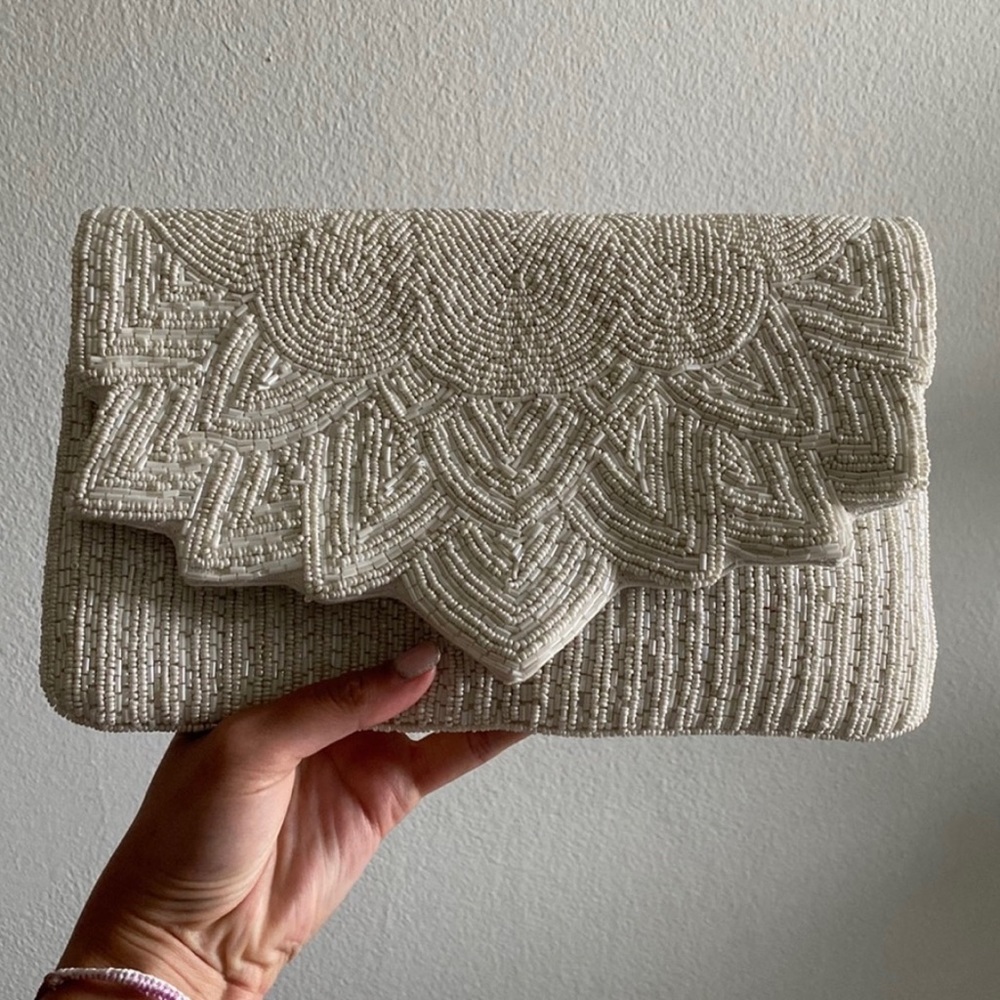 Perfect Clutch for Bride! White beaded purse